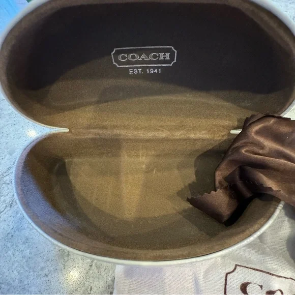 White, signature, Coach, clamshell sunglasses case. - Picture 2 of 7